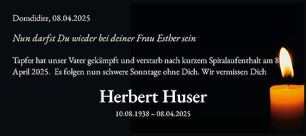Avis de décès de Herbert Huser, Domdidier