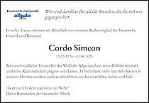 Avis de décès Cordo Simeon, Alvaneu Bad
