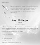 Avis de décès Susy Lilly Kiegler, Bern